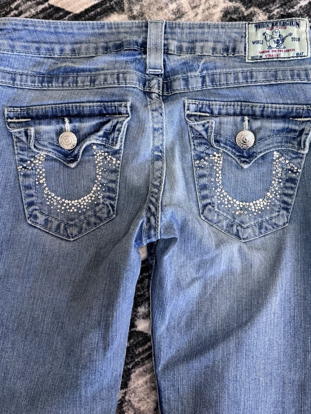 True Religion Light Blue Flare Jeans - Wide Leg Sz 28 Y2K McBling